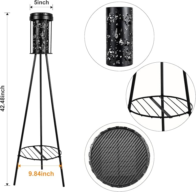 Solar Floor Lamps Outdoor RGB Butterfly Projection Metal Cordless Floor Lamp with Plant Stand,42.48 Inch Waterproof Decorative Garden,Patio,Porch,Yard,Path,Light,Black