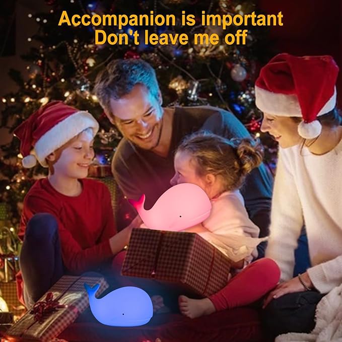 LOVERUIS Whale Night Light Silicone 7 Colors Dimmable 3 Hours Timer Whales Baby Light Decor Room Ocean Baby Nursery Decors Gift Kids