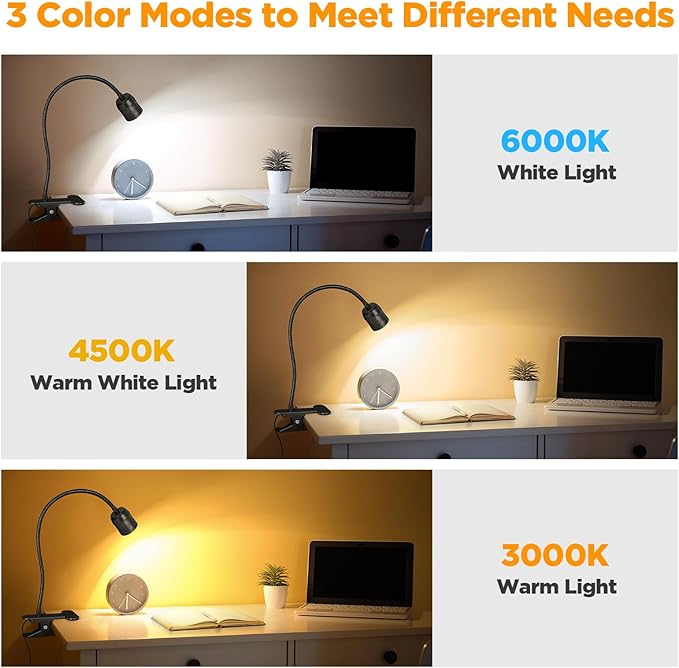 LED Reading Light for Bed - Clip on Light for Headboard/Desk/Bedroom/Dorm/Bedside Table - USB Bed Lights for Headboard - Zoomable Dimmable Clip on Lamp with 360°Flexible Gooseneck