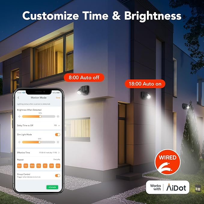 OREiN Outdoor Motion Sensor Light, Smart Motion Lights for Outside with Bluetooth APP Control, 5000K LED Flood Light Security Light with IP65 Waterproof for Stairs Front Door (Hardwired)