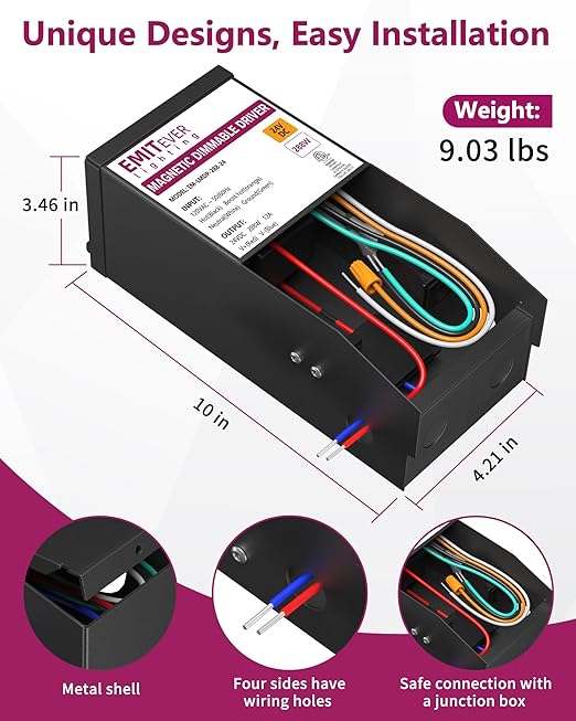 EMITEVER 288W Magnetic Dimmable LED Drvier, 24V Transformer Magnetic Power Supply 120VAC to 24VDC, Compatible with Lutron and Leviton Dimmer, for LED Strip Light,Kitchen,Cabinet,ETL Listed