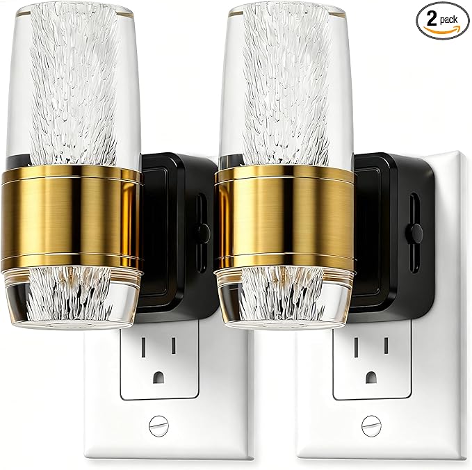 LED Night Light Plug into Wall, 2 Pack Acrylic Nightlight with 0-100 LM Adjustable Brightness, 3000K Plug in Night Light with Dusk to Dawn Sensor, for Bathroom Bedroom Hallway (2)