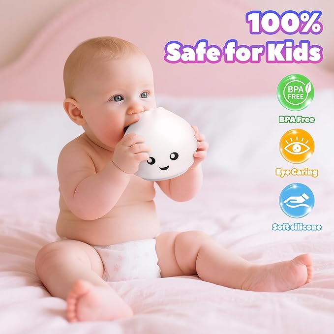 Night Light for Kids, Rechargeable Dimmable Silicone LED Nightlight with 7 Colors, Baby Nursery Night Lamp, Touch Squishy Lamp, Cute Gifts for Girls, Boys, Toddler Room Decor, Dumpling