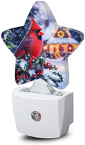 Winter Red Cardinal Dusk to Dawn Star Night Light,Christmas Tree Smart Sensor Nightlight for Bedroom Kitchen Hallway Stairs,Plug-in Energy Efficient Decor Desk Lamp Women Men Gifts
