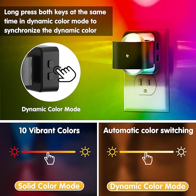 L LOHAS LED Night Light Projector, 2 Pack Color Changing Night Light Plug into Wall, Dusk to Dawn Sensor, Rotating Nightlight, RGB Ambient Lighting for Bathroom, Gaming Room, Decor, Gifts