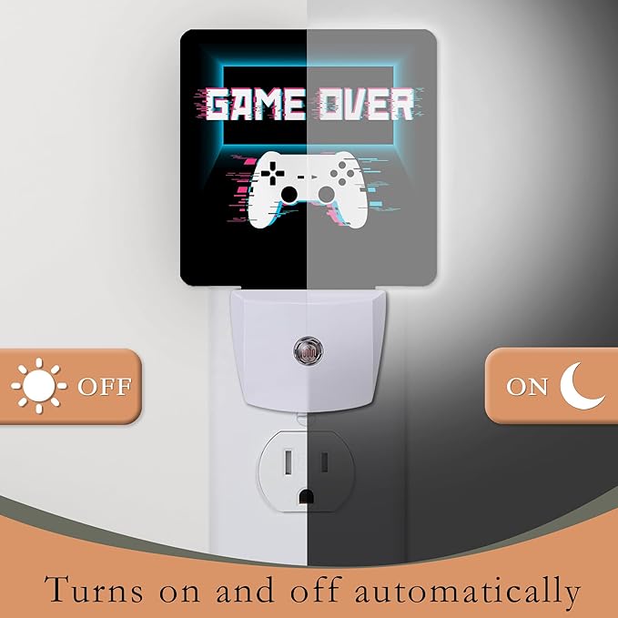 Gamer Game Controller Night Light,Game Over Night Lights Plug into Wall for Boys Girls Bedroom Decorative Half Round Nightlight Led Lamp 0.5W Sleep Friendly