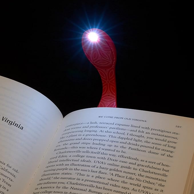 Gifts for Readers & Writers Bookmark Reading Light Red -2in1 Clip On Bookmark Mini Book Light for Reading Night in Bed, Battery Operated Travel LED Book Lights, Flexible 8 Lumen Lights for Books