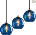 Blue Glass Pendant Lights Kitchen Island Lighting Globe Pendant Light Fixtures Modern Pendant Lighting for Kitchen Island Bedroom Living Dining Room Light Fixture(7.87in, 3-Pack)