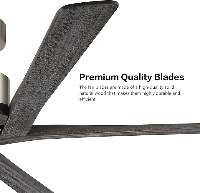 WINGBO 64 Inch DC Ceiling Fan without Lights, 5 Reversible Carved Solid Wood Blades, 6-Speed Noiseless DC Motor, Ceiling Fan No Light with Remote, Brushed Nickel Finish with Gray Blades, ETL Listed