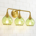Brushed Gold Bathroom Vanity Light 3-Lights Bathroom Light Fixtures Over Mirror with Green Clear Glass Shade 22.4 inch Wall Sconce Lighting Bath(Exclude E26 Bulb)