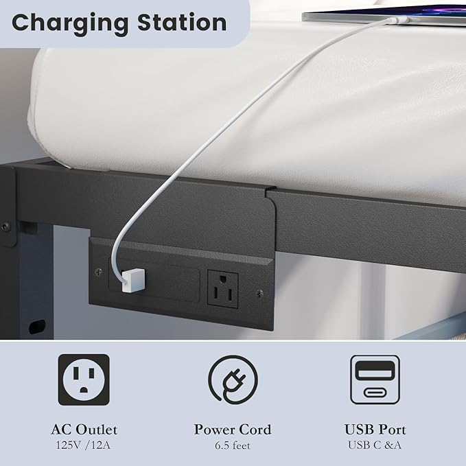 Queen Size Bed Frame with LED Lights & Charging Station - 18 Inch Heavy Duty Metal Platform Bed Frame No Box Spring Needed, Easy Assembly, No Noise