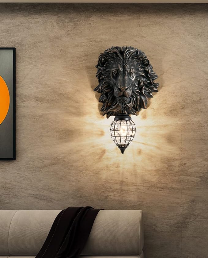 Lion Head Wall Decor Sconces Wall Lighting Retro Baroque Crystal Sconce Gold Luxury Wall Lights Fixtures for Living Room Bedroom Bedside Stairs Bathroom Mirror Headlights Lamp, E26 (B-2)
