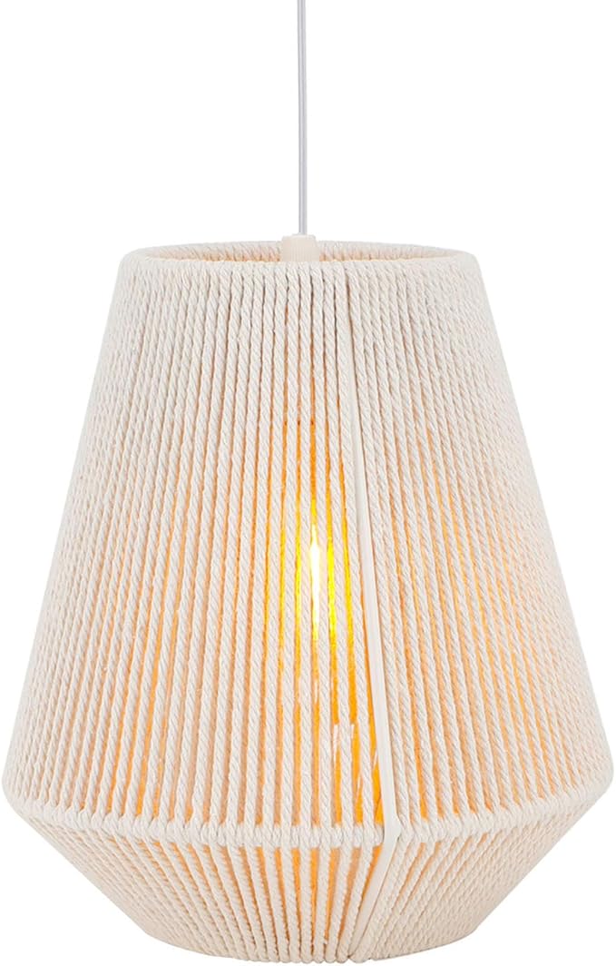 JHY DESIGN Battery Powered Hanging Lamp 8" H Braided Cotton Rope Decorative Pendant Lamp Battery Lamp with 6 Hours Timer for Bar Bedroom Patio Indoor Outdoor Living Room