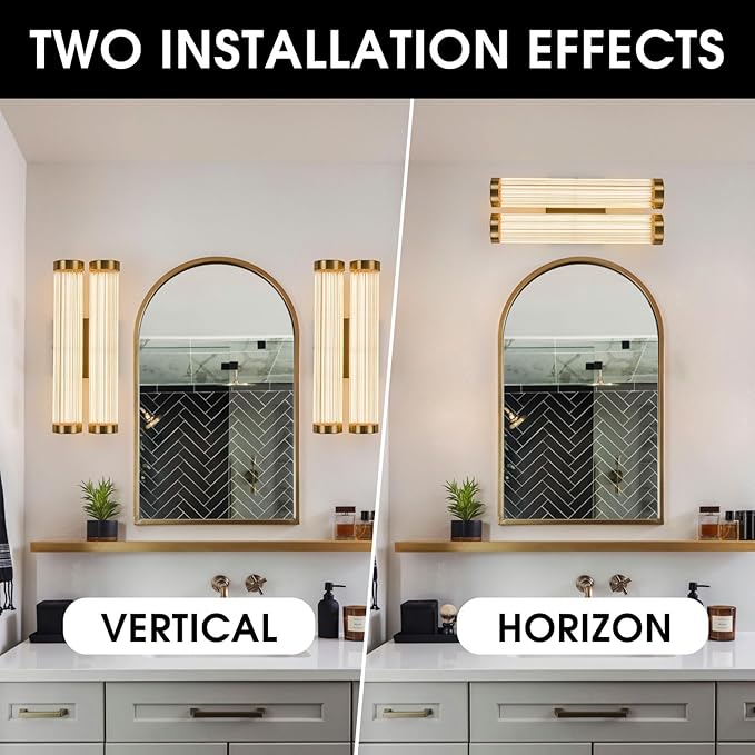 Modern Glass LED Wall Sconce, 16.5' Gold Bathroom Wall Sconce, Modern Double Sconce Wall Lighting, 3CCT Dimmable Gold Wall Light, Bedroom Sconce, Wall Lamp for Living Room, Stairway, Hallway