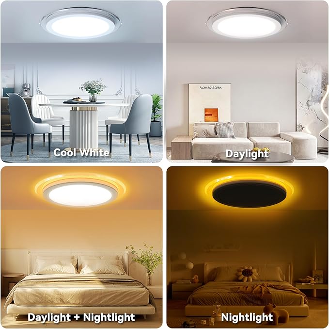 14.2 inch Flush Mount LED Ceiling Light with Night Light,Unique Planetary Ring Design 28W 2800LM Remote Control Lights 3000K~6500K Dimmable Ceiling Lights for Bedroom,Living Room,Kid's Room
