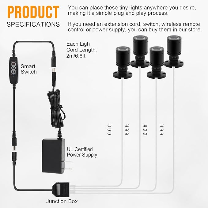 Taysing LED Spot Light Indoor Little Mini Spotlight Accent Lights for Display, Paintings, Pictures, Plants, Jewelry, Shelves, Cabinets, Posters, Showcase(Soft White 4 Pack Dimming&Timing)