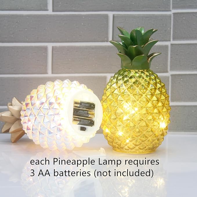 Mercury Glass Pineapple Lamp with Timer.Pineapple decortions Lights,Glass Table lamp,Battery Operated Led Night Light. Pineapple Decor for Kids Room,Bedroom,Home Decoration (Colorful Pineapple)