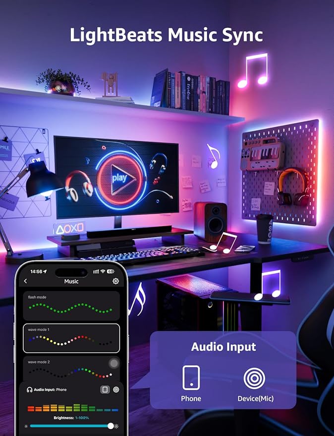 Lepro S1 AI LED Strip Lights for Christmas Decorations, 100ft(2 Rolls of 50ft) Smart RGB Light Strips with IC, Music Sync, Personalized Al Lighting Designer, No Remote, 2.4GHz Wi-Fi & Bluetooth
