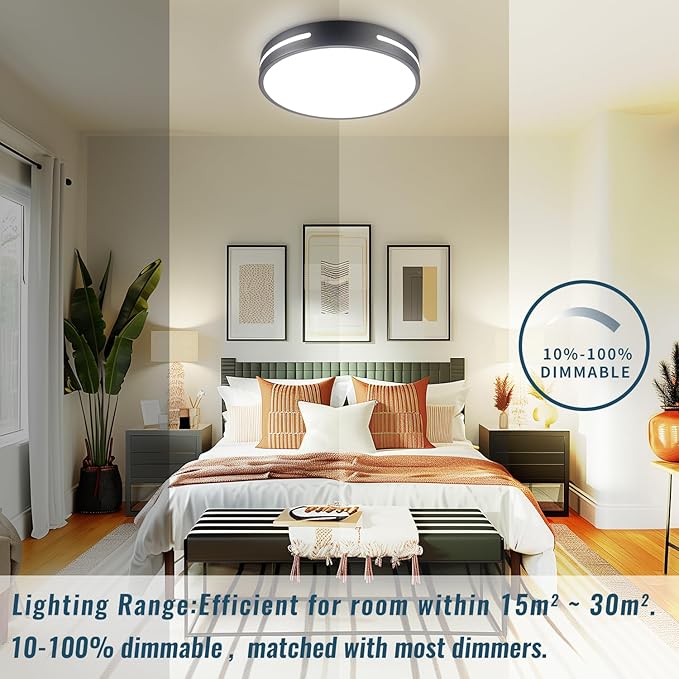 LED Ceiling Light Flush Mount 24W, Black Kitchen Light Fixture Ceiling Mount Dimmable Set of 2, 12 inch Close to Ceiling Light Fixture 5CCT for Bedroom, Bathroom, Living Room