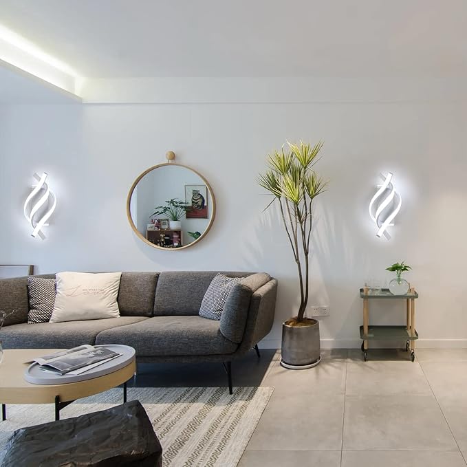 DELIPOP Wall Sconces, Spiral Modern LED Wall Sconce Lighting, 6500K Cool White Indoor Wall Light, Acrylic LED Wall Lamp for Bedroom, Bathroom, Living Room, Hallway, Balcony (White)