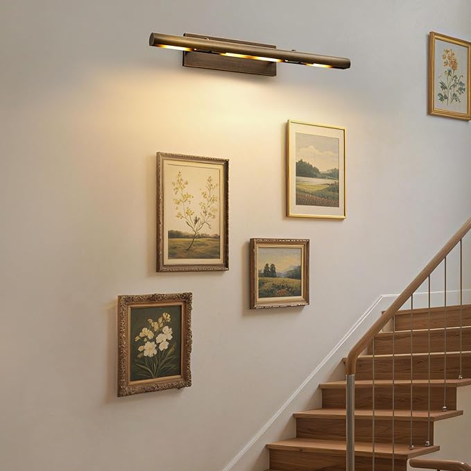 Art Picture Frame Wall Light: 30" Dimmable Antiquing Artwork Copper Painting Spotlight - Hardwired Swing Arm Rotatable 4 Lights over Pictures - Linear Accent Lighting above Photo for Gallery Museum