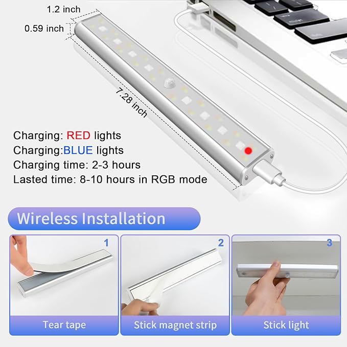 Under Cabinet Lighting, Under Counter Lights for Kitchen 5 Packs 48 LED 15 Color Temps Dimmable Battery Operated RGB Lights with Remote Wireless Closet Lights for Bedroom Wardrobe Stair