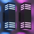 RGB Smart Outdoor Wall Lights, 2 Pack Front Porch Light Fixtures, Square Color-Changing Wall Sconce with E26 Base, IP65 Waterproof Up and Down Lights with APP/Voice/Remote Control.