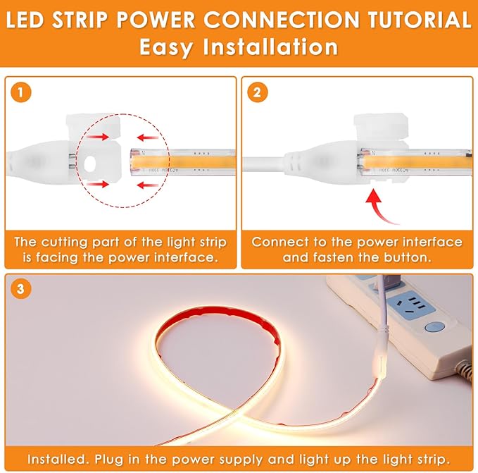 110V COB LED Strip Light - 65.6ft/20m 3000K Warm White IP65 Waterproof Light Strip High-Density 5920LEDs Cuttable Tape for Indoor Ceiling Commercial House Outdoor Garden Terraces DIY Lighting Projects