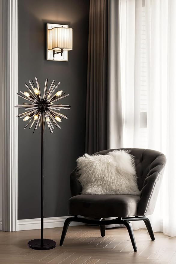 Wellmet Black Floor Lamp, Mid Century Modern Floor Lamps for Living Room Bedroom, 65.3 Inch Tall Unique Metal Floor Lamp for Corner Decorative, Globe Shade