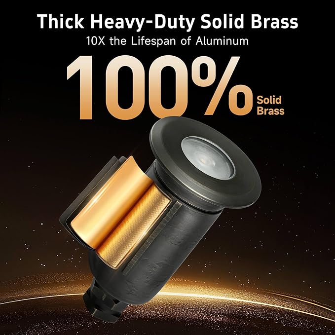 Gardenreet Brass Well Lights Low Voltage, 12V Flush Mount In Ground Landscape Lights with 2.5W 225LM MR8 LED Bulb and PVC Sleeve, IP65 Waterproof Landscape Well Light for Deck and Pathway, 6-Pack