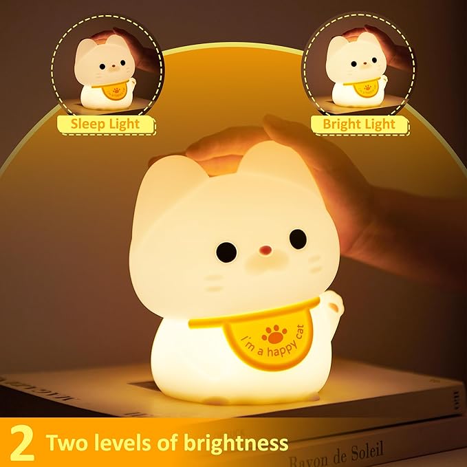 Attivolife Cute Cat Night Light for Kids, Animal Kitty Silicone Touch LED Lamp with Dimmable Timer, USB Rechargeable Toddler Feeding Bedroom Bedside Decor Birthday Xmas Gifts for Girls Baby