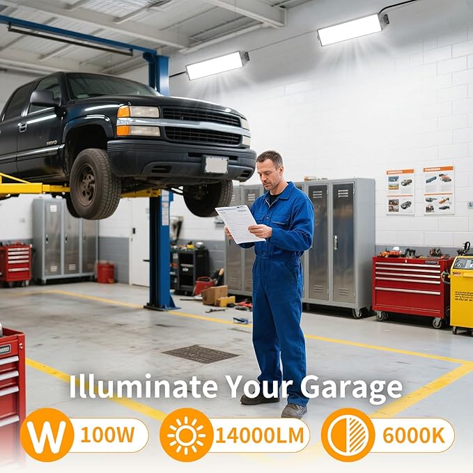 4Pack 100W Shop Lights, 14000LM 6000K Daylight White Super Brighter LED, IP66 Waterproof Garage Light with 1.8M/6FT Cord for Workshop Workbench Garage Yard Warehouse