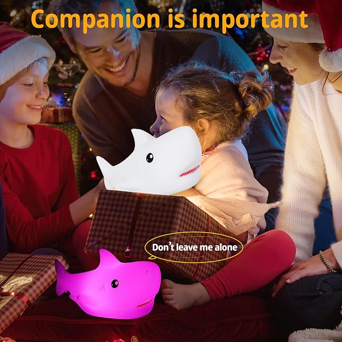 LOVERUIS Shark Night Light for Children, 7 Color Changing LED Portable Touch Baby Lamp, USB Rechargeable Silicone Animal Night Light for Children, Kindergarten, Toddlers (Shark)