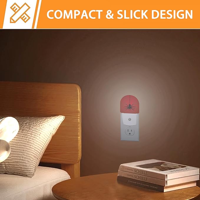 Red Spider Night Light,Spider Web Night Lights Plug into Wall with Dusk to Dawn Sensor,Lamp for Bedroom Bathroom Hallway Nightlight for Women Girls