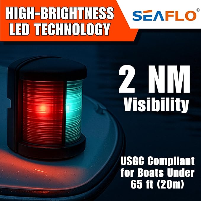 SEAFLO 11 Series Mini Sized LED Bi-Color Red/Green Navigation Light – 12V, 1W, IP67 Waterproof, 2NM Visibility, High-Brightness,for Boats Under 65 ft (20m) – 4-Year Warranty (Bi-Color/Black)