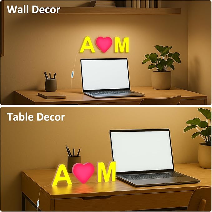Light Up LED Letter Lights – USB Powered Color Changing Alphabet Sign, APP Controlled Night Light for Bedroom, Party, Birthday, Christmas & Valentine Decorations, S
