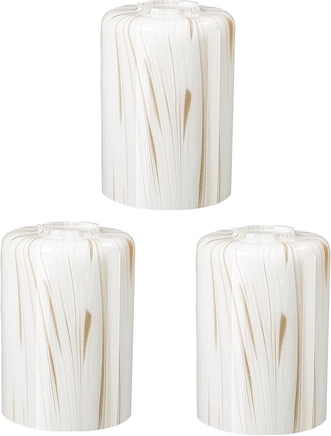 Cylinder Glass Shade for Vanity Light Ceiling Fan Light1.65in Fitter Height 5.74in Wall Sconce Lamp Cover Handblown Art Glass Replacement Fixture Globe Lampshade Milk White 3Pack