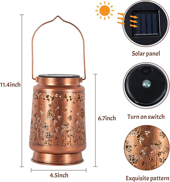 Butterfly Solar Lantern Lights, Outdoor Lanterns Garden Decor, Hanging Solar Lantern for Backyard Porch Patio Table Yard Balcony Lawn Pathway, Gifts for Women Grandma Mom