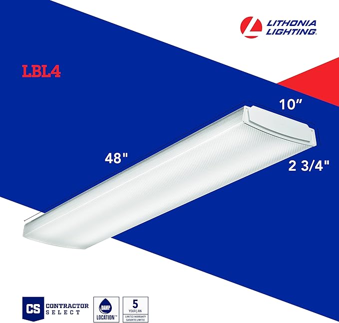 Lithonia Lighting 4 Foot LED Wraparound Ceiling Light, Low-Profile Curved Basket Ceiling Light Fixture, Dimmable, 4000K Cool White, MVOLT 120-277V, Damp Listed for Garage Lighting and Closets