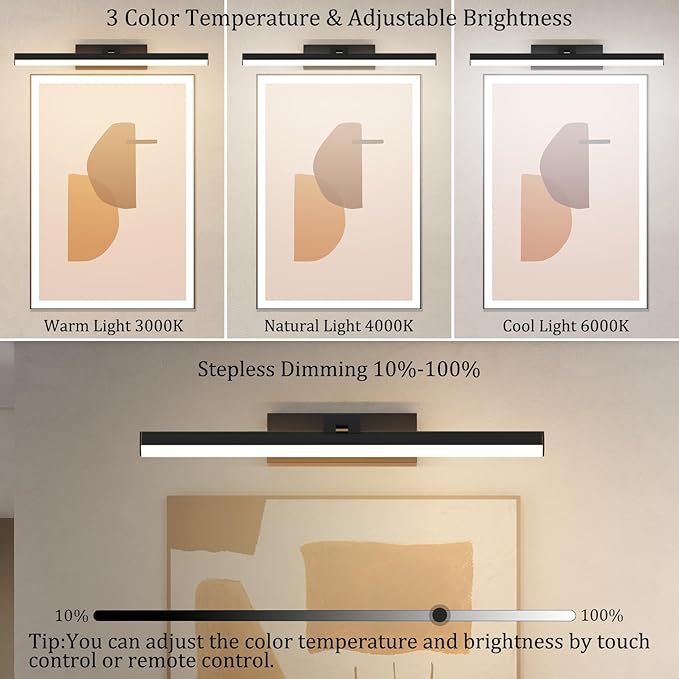 Battery Operated Picture Light15.5Inch with Remote,10000mAh Rechargeable Wireless Picture Light for Wall 3CCT Dimmable Frame Lights for Gallery Painting