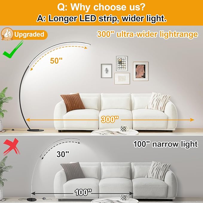 Dimmable LED Lamps for Living Room with 3 Color Temperatures, Ultra Bright 2000LM Arc Floor Lamps, Modern Standing Tall Lamp with Remote Control Reading Floor Lamp for Bedroom Office Classroom