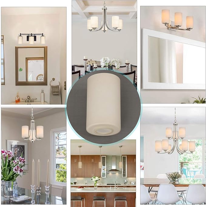 3 Pack Vintage Style Glass Shade, Cylinder Light Fixture Replacement Globe or or Cover with 1-5/8-Inch Fitter for Chandelier Wall Sconce Pendant Light, G0110