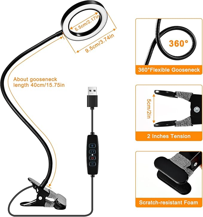 10X Magnifying Glass with Light and Timer, 2 in 1 Magnifying Desk Lamp, 3 Color Modes 10 Dimmable Brightness, Flexible Gooseneck Magnifier with Light for Craft Hobby Sewing Close Work(No Adapter)
