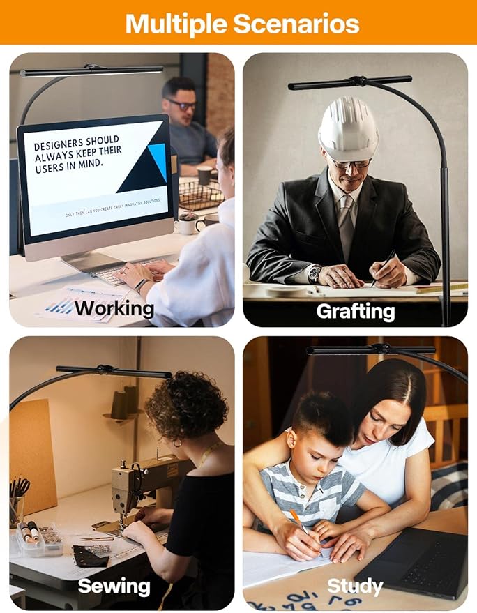ACNCTOP Desk Lamp for Office Home - Eye-Caring Architect Task Lamp 25 Lighting Modes Adjustable LED Desk Lamp Flexible Gooseneck Clamp Light for Workbench Drafting Reading Study