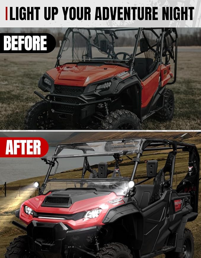 A & UTV PRO A-Pillar LED Pod Lights for Honda Pioneer 1000-3 1000-5 1000-6 2016-2025 Accessories, Front Auxiliary Lights with Mounting Bracket & Wiring Harness Kit, Plug and Play, 2PCS