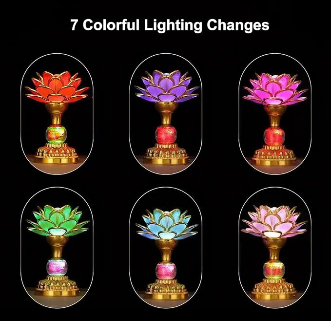 2 Pack Colorful LED Lotus Buddhist Lamp, Gradient Buddha Light for Worship, Prayer and Display, Low Power Consumption, Eco - Friendly Material for Buddha Occasions, Buddhist Supplies - Pink Gold