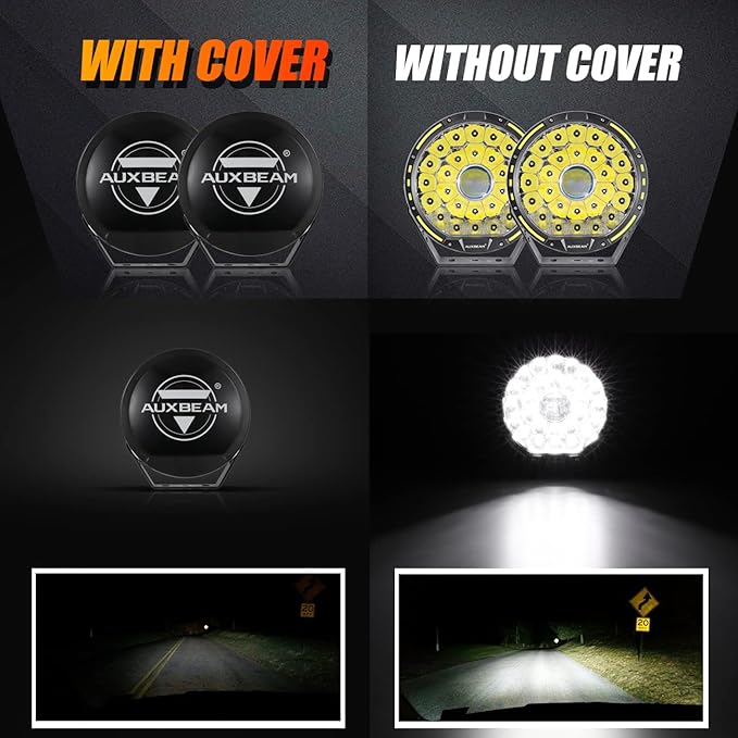 Auxbeam 9 Inch Black Protective Light Covers, Round Offroad Light Shield, Street Road Compliant, 9" Diameter Lens Cap, Snap-On Design, 2 Packs