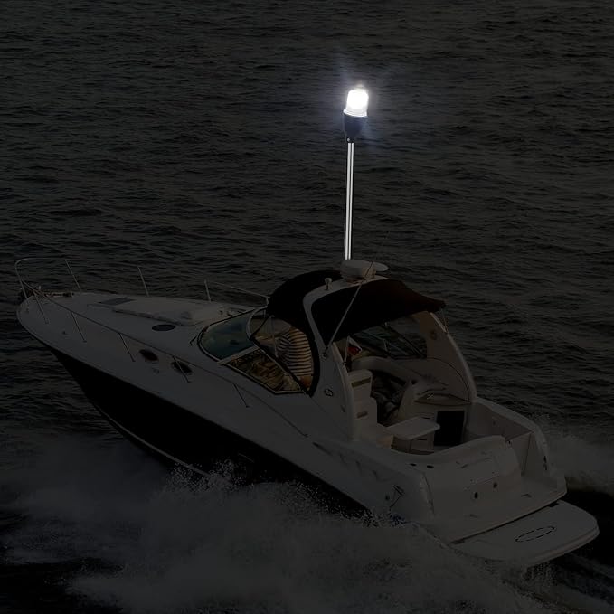 36 Inches Boat Stern Light Anchor Light LED Marine Navigation Lights All Round White Removable 2 Pin Plug in with Base 10-24 volts (Stainless steel with straight plug-in base)