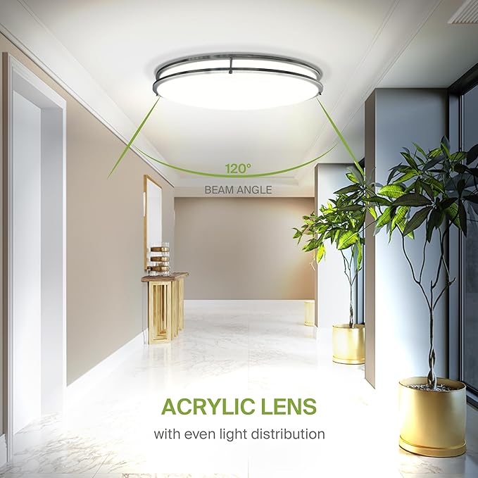 ASD LED 32" Oval Flush Mount Lighting, Close to Ceiling Light Fixture | 5CCT, Dimmable, ETL Listed | 50W 3960LM 2700-5000K 120V | Low Profile Double Ring Lamp | Nickel