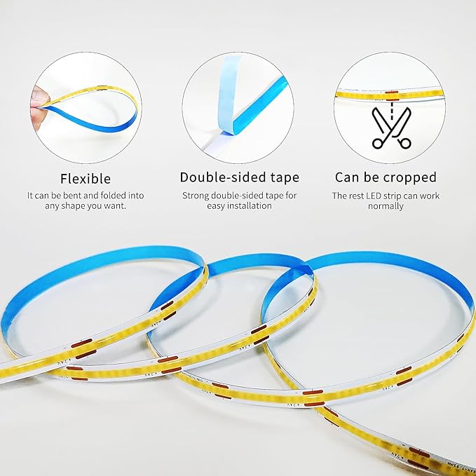 100FT COB LED Strip Lights DC 24V Dimmable 3000K Warm White Flexible LED Tape Light for Bedroom, with Remote and app Control LED Tape Lights,for DIY Home Decoration